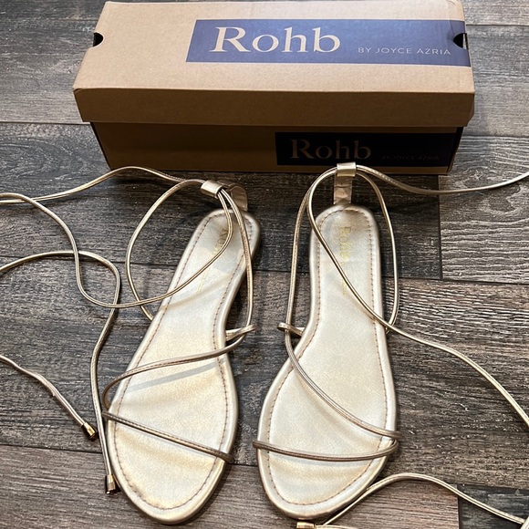 Gold Gladiator Lace Up Sandals (Vegan Leather) - Picture 3 of 9